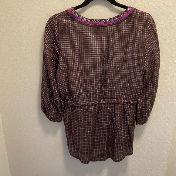 Free People Bohemian Style Embroidered V-Neck Sequined Blouse - Picture 2 of 8